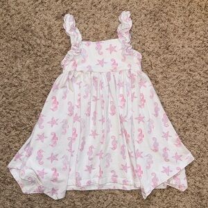 4t girls Tommy Bahama sleeveless dress with pink starfish and seahorse pattern.
